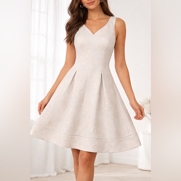 Taylor Dresses & Skirts - Just Taylor Ivory Floral Jacquard Sleeveless A-Line Dress Size 6 Elegant